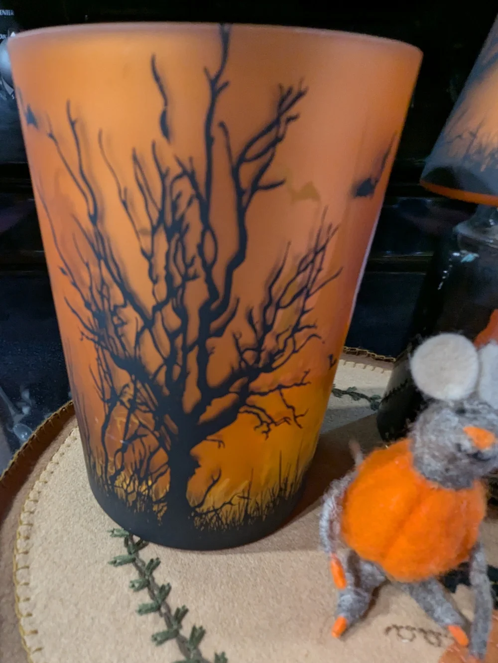 Yankee Candle Orange Halloween Candle Holder Set Witches Moon Jar Shade & Holder